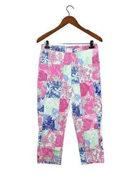 Lilly Pulitzer Womens Multicolor Floral Checkered Stretch Capri Pants Size 8